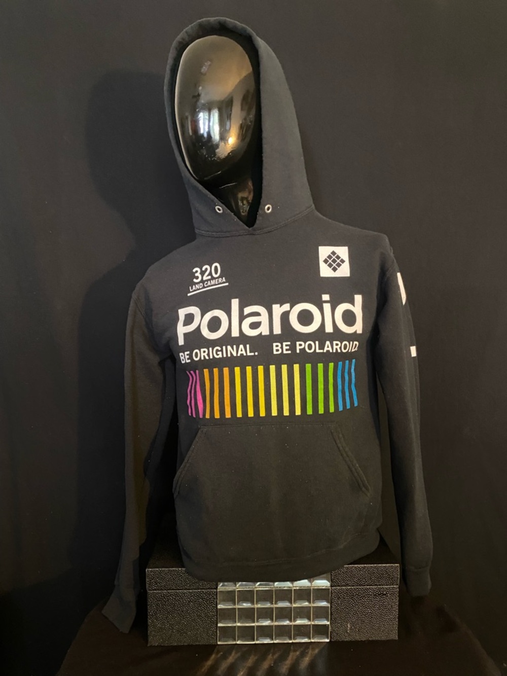 Polaroid Black Crewneck Sweater with Rainbow Stripe Graphic